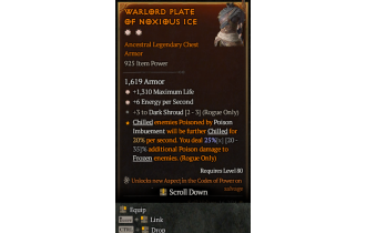 Legendary Chest Armor[Rogue | *6 ENpS | *1310 Life | 3 DarkShroud]