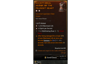 Legendary Chest Armor[Druid | *6 SpS | *1310 Life | 3 DebilitatingRoar]