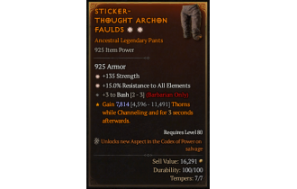 Legendary Pants[Barbarian | *15 ResistAll | *135 STR | 3 Bash]