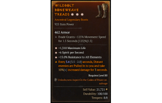 Legendary Boots[*15 ResistAll | *6 SpS | *1310 Life]