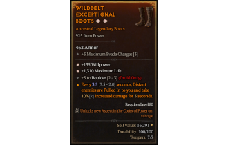 Legendary Boots[Druid | *135 WP | *1310 Life | 3 Boulder]