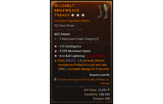 Legendary Boots[Sorcerer | *4 BallLightning | *27 MS | *135 INT]