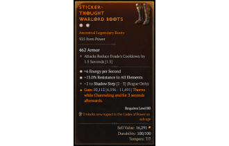 Legendary Boots[*15 ResistAll | *6 ENpS | 2 ShadowStep]