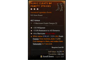 Legendary Boots[Druid | *4 Hurricane | *15 ResistAll | *135 WP]