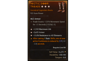 Legendary Boots[*15 ResistAll | *2625 Armor | *1310 Life]