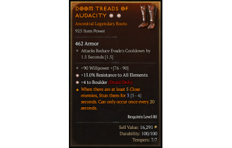 Legendary Boots[Druid | *4 Boulder | *15 ResistAll | 90 WP]