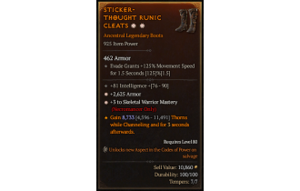 Legendary Boots[Necromancer | *3 SkelWarrior | *2625 Armor | 81 INT]