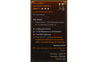 Legendary Boots[Sorcerer | *4 BallLightning | *15 ResistAll | *6 MpS]