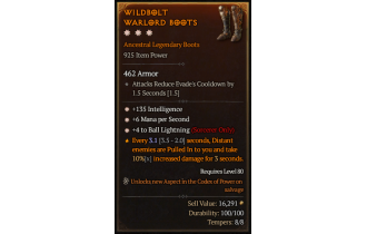 Legendary Boots[Sorcerer | *4 BallLightning | *6 MpS | *135 INT]