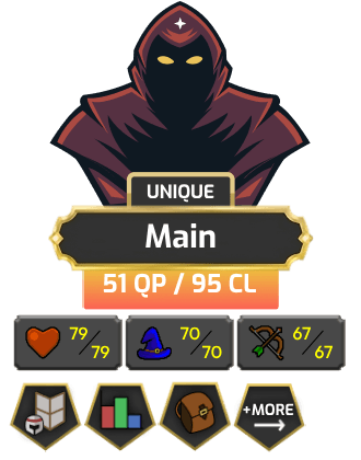 Main | Starter | TTL: 131 | CL: 95 | QP: 51 [77s Melee | 70 Mage | 67 RAN + MORE!]