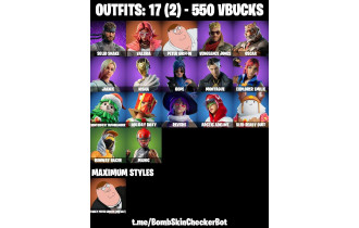 UNIQUE - Peter Griffin Max, Valeria [17 Skins, 550 Vbucks, 19 Axes, 18 Emotes, 22 Gliders and MORE!]