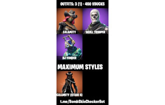 UNIQUE - Skull Trooper , Calamity Max [3 Skins, 450 Vbucks, 6 Axes, 11 Emotes, 8 Gliders and MORE!]