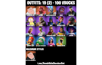 UNIQUE - Peter Griffin Max, Valeria, Mecha Morty [19 Skins, 100 Vbucks, 18 Axes, 17 Emotes, 17 Gliders and MORE!]