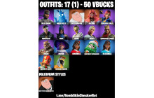 UNIQUE - Peter Griffin Max, Valeria, Vengeance Jones [17 Skins, 50 Vbucks, 22 Axes, 19 Emotes, 28 Gliders and MORE!]