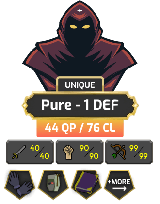 Pure - 1 DEF | TTL: 846 | CL: 76 | QP: 44 [99 MAGE, 99 RAN, Mithril Gloves, Ava's, DT1 + MORE!]