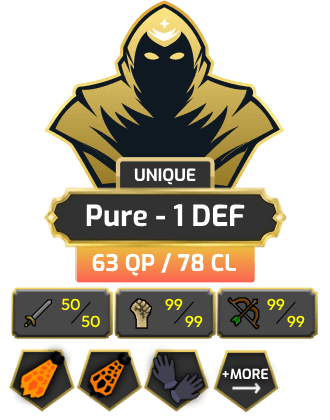 Pure - 1 DEF | TTL: 991 | CL: 78 | QP: 63 [99 MAGE, 99 RAN, 99 STR, Fire Cape, Infernal, Mithril Gloves, Ava's, DT1 + MORE!]