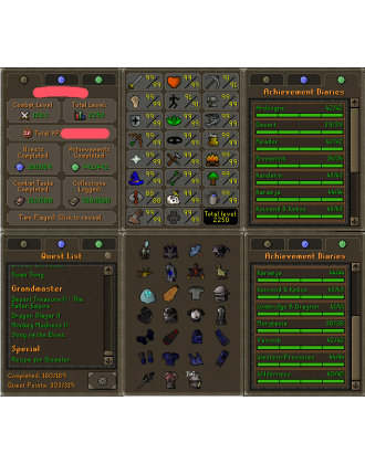 Perfect Maxed | Staker | TTL: 2250 | CL: 126 | QP: 303 [ B Gloves, Defender, DS2, Fire Cape, Piety, Void + MORE!]