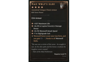 Mad Wolf's Glee [Max Unique | ⭐️ 4 Greater | Chest Armor | Druid]