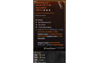 Legendary Gloves[*15 ATKSPD | *352 Armor | *685 Life]