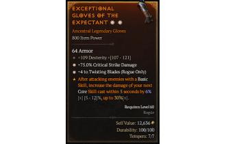 Legendary Gloves[TwistingBlades | *4 TwistingBlades | *75 DMG_Crit | 109 DEX]