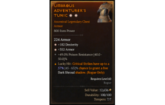 Legendary Chest Armor[*352 Armor | *182 DEX]