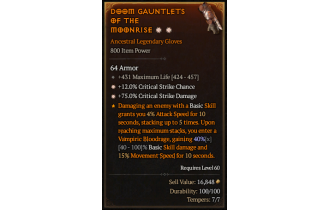 Legendary Gloves[*12 Crit | *75 DMG_Crit | 431 Life]