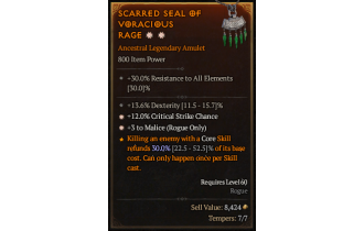 Legendary Amulet[Rogue | *3 Malice | *12 Crit | 13.6% DEX]