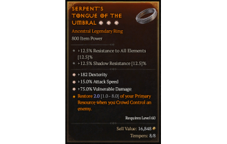 Legendary Ring[*15 ATKSPD | *75 DMG_Vulnerable | *182 DEX]