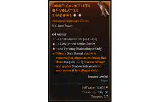 Legendary Gloves[TwistingBlades | *4 TwistingBlades | *12 Crit | 437 Life]