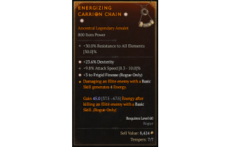 Legendary Amulet[Rogue | *3 FrigidFinesse | *23.6% DEX | 9.8 ATKSPD]