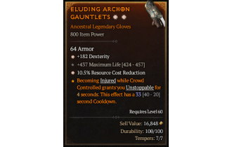 Legendary Gloves[*10.5 RCR | *182 DEX | 437 Life]