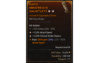 Legendary Gloves[*12 Crit | *15 ATKSPD | 233 Armor]