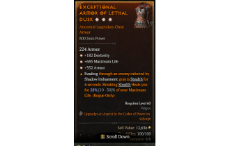 Legendary Chest Armor[*352 Armor | *182 DEX | *685 Life]