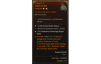 Legendary Amulet[Rogue | *3 AlchemicalAdvantage | *12 Crit | 48 FR]