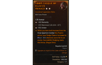 Legendary Helm[*352 Armor | *182 DEX | 450 Life]