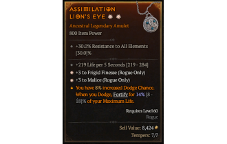 Legendary Amulet[Rogue | *3 FrigidFinesse | *3 Malice]