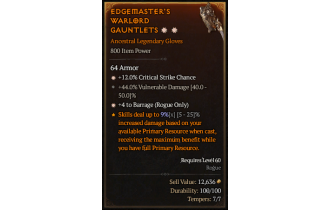 Legendary Gloves[Barrage | *4 Barrage | *12 Crit | 44 DMG_Vulnerable]