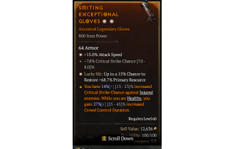 Legendary Gloves[*15 ATKSPD | *15 LH:Res | 7.8 Crit]