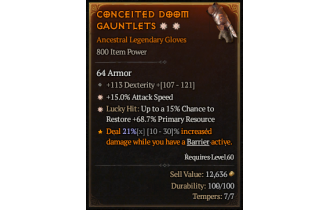 Legendary Gloves[*15 ATKSPD | *15 LH:Res | 113 DEX]