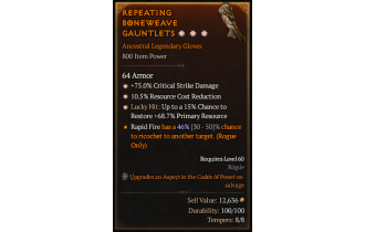 Legendary Gloves[*15 LH:Res | *75 DMG_Crit | *10.5 RCR]