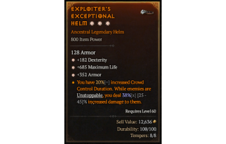 Legendary Helm[*352 Armor | *182 DEX | *685 Life]