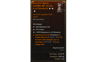 Legendary Chest Armor[*18 ResistAll | *352 Armor | *685 Life]