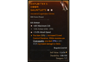 Legendary Gloves[*15 ATKSPD | *685 Life | 226 Armor]