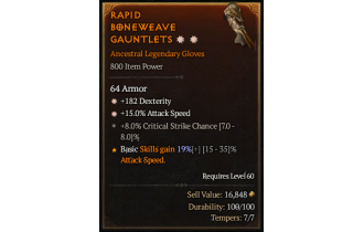 Legendary Gloves[*15 ATKSPD | *182 DEX | 8 Crit]