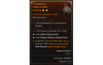 Legendary Amulet[Rogue | *3 WeaponMastery | *3 Malice]