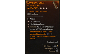 Legendary Gloves[*15 ATKSPD | *15 LH:Res | *182 DEX]