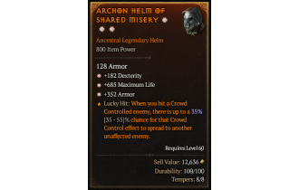 Legendary Helm[*352 Armor | *182 DEX | *685 Life]