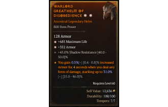 Legendary Helm[*352 Armor | *685 Life]