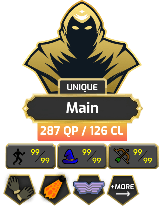 Main | Staker | TTL: 2277 | CL: 126 | QP: 287 [99 AGI, 99 MAGE, 99 RAN, 99 RC, 99 STR, B Gloves, Defender, DS2 + MORE!]