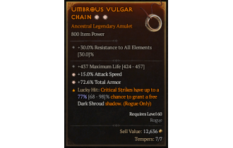 Legendary Amulet[*15 ATKSPD | *72.6 TA | 437 Life]